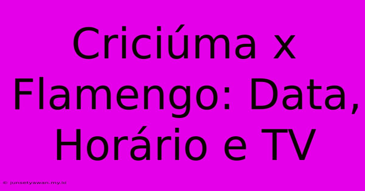 Criciúma X Flamengo: Data, Horário E TV